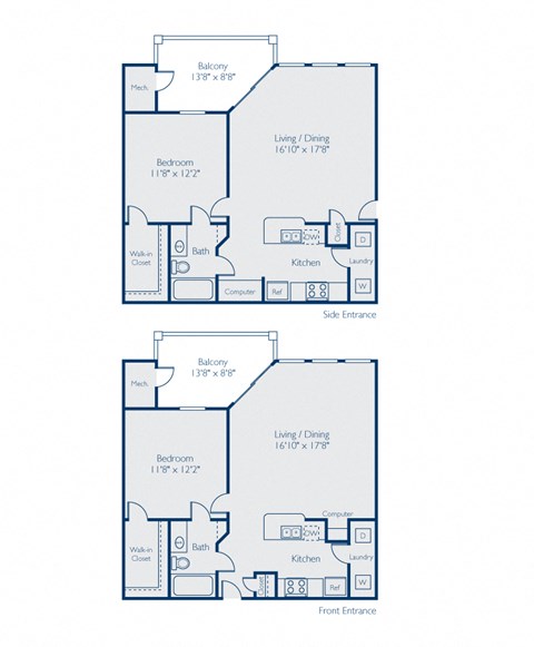 Floor plan for 1 bed, 1 bath, 755 sqft